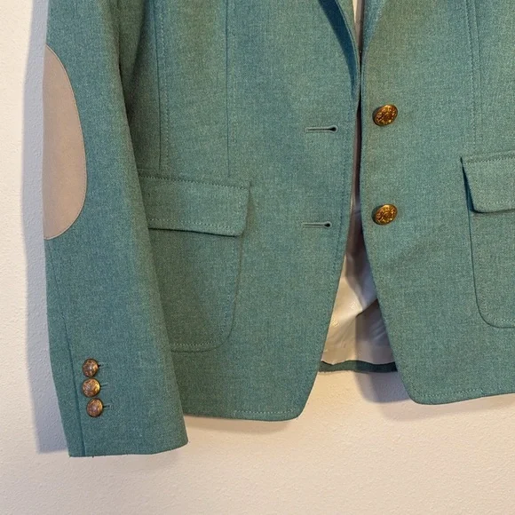 Banana Republic Teal Blazer with Elbow Pads Poly Wool Blend - Picture 2 of 7